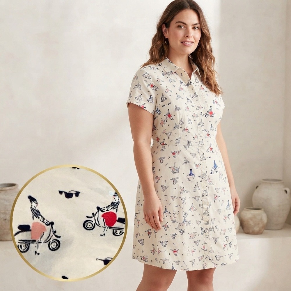 Boden Scooter Print Mod Shirt Dress Cotton Blend Parisian Quadrophenia 16 XL